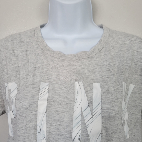 Pink VS Victoria's Secret XS Grey Short Sleeve T-shirt White Marble Logo Soft - Picture 2 of 6